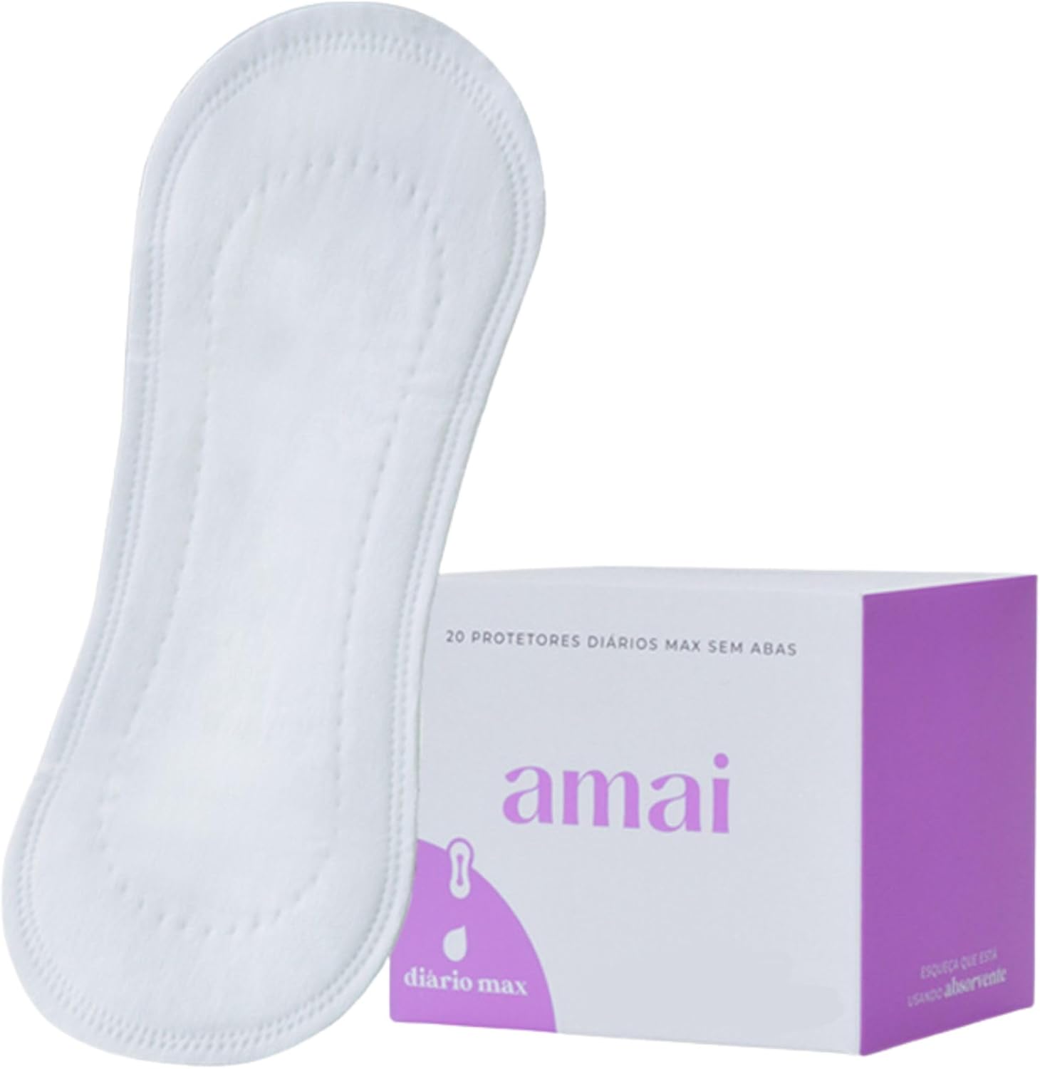 Protetor Diário Max Amai - 100% Algodão - Extra Longo, Hipoalergênico, Absorvente Ultra Confortável, Livre de Químicos e Zero Plástico Comun - 20 unidades