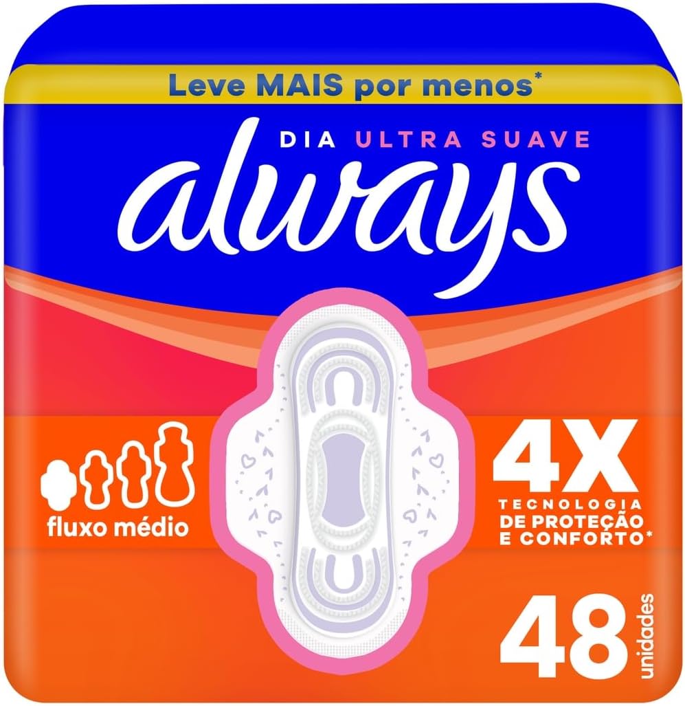Always Absorvente Dia Ultra Suave com Abas Fluxo Médio, 48 Unidades