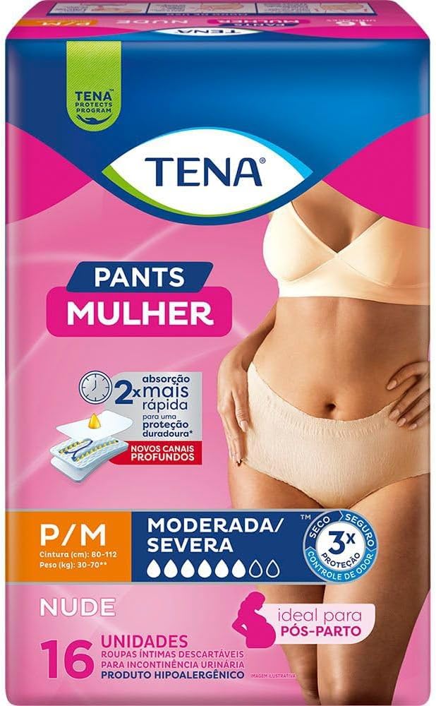 Tena Pants Mulher, Roupa Íntima para Incontinência Urinária, Nude, P/M - 16 unidades