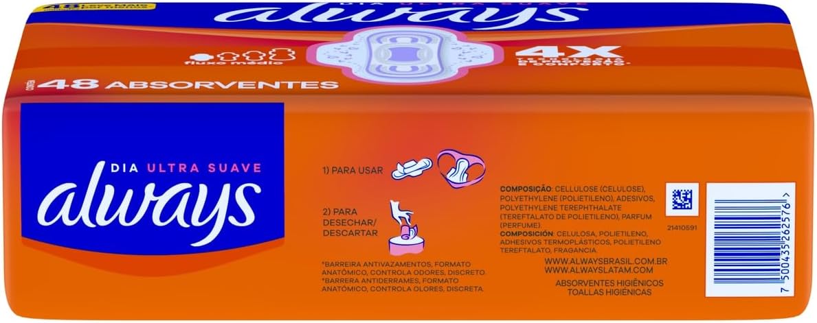 Always Absorvente Dia Ultra Suave com Abas Fluxo Médio, 48 Unidades - Imagem 13