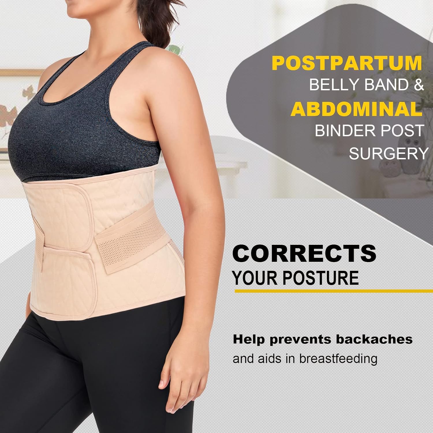Cinta Abdominal Pós-Parto, Faixa De Compressão Abdominal Pós-Cirúrgica Para Cesárea, Cinta De Recuperação, Suporte Para As Costas (Cor Nude, Tamanho Pequeno/Médio) - Imagem 5