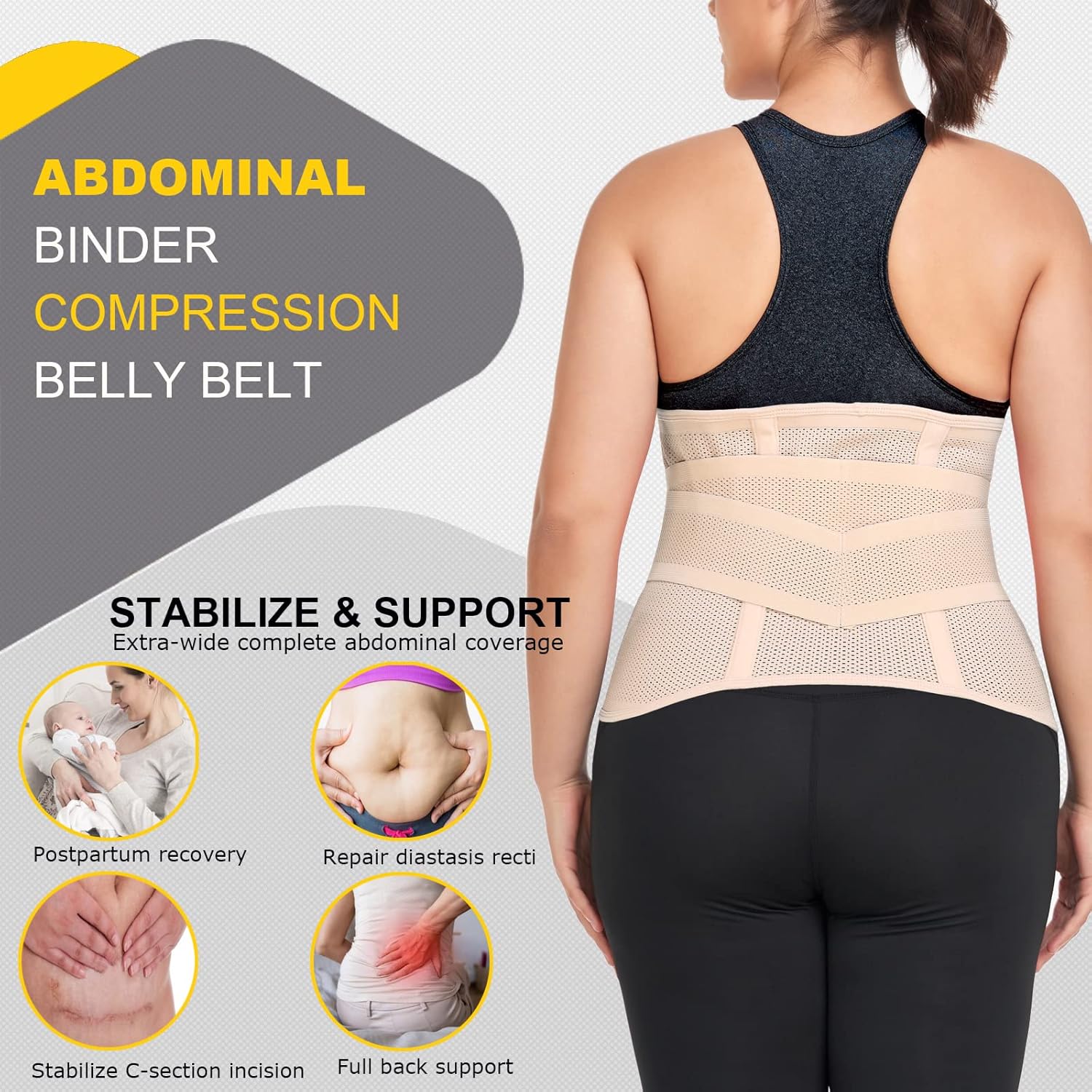 Cinta Abdominal Pós-Parto, Faixa De Compressão Abdominal Pós-Cirúrgica Para Cesárea, Cinta De Recuperação, Suporte Para As Costas (Cor Nude, Tamanho Pequeno/Médio) - Imagem 6