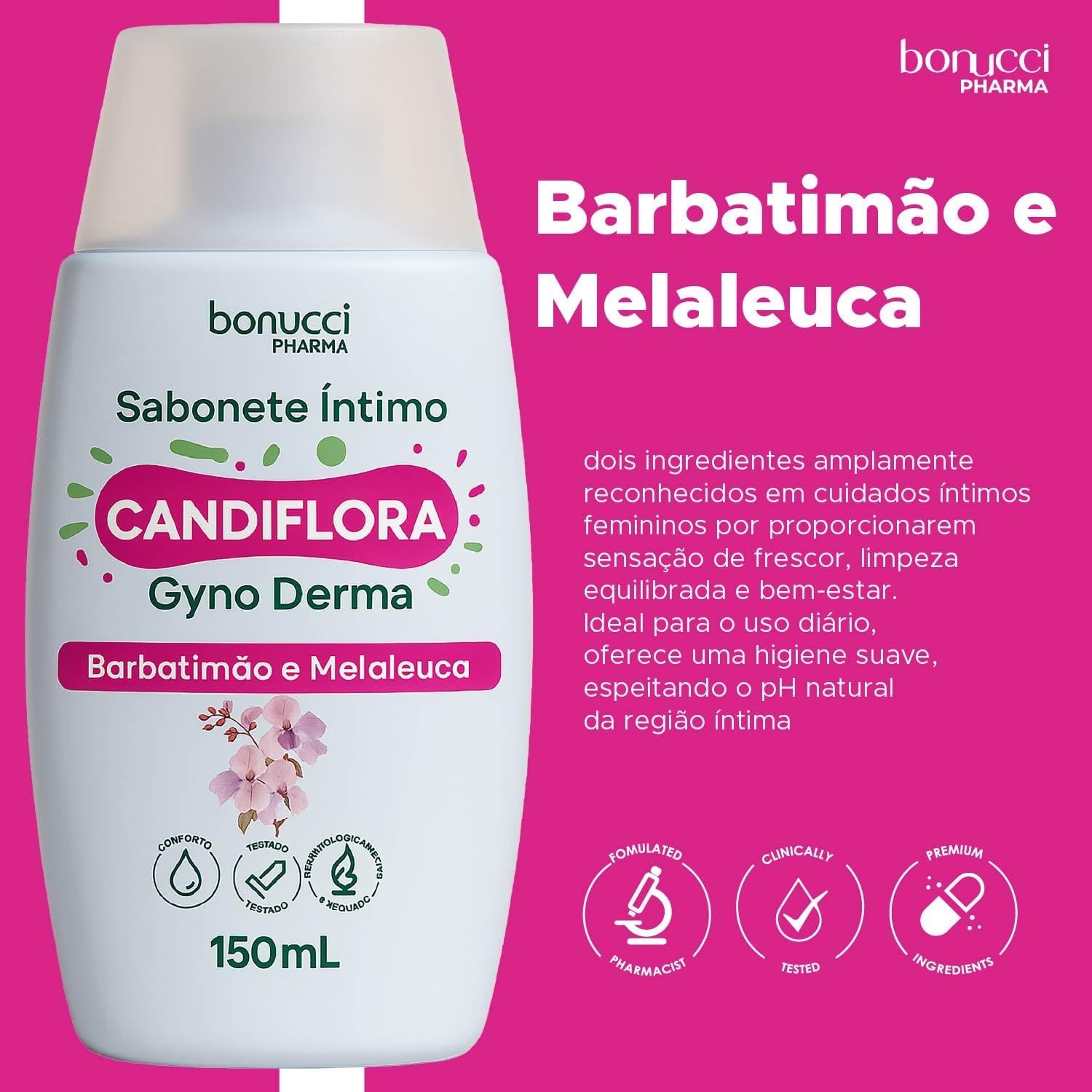Candiflora Gyno Derma Sabonete Íntimo Feminino 150 ml Com Barbatimão e Melaleuca Higiene Suave e Frescor Diário - Imagem 2