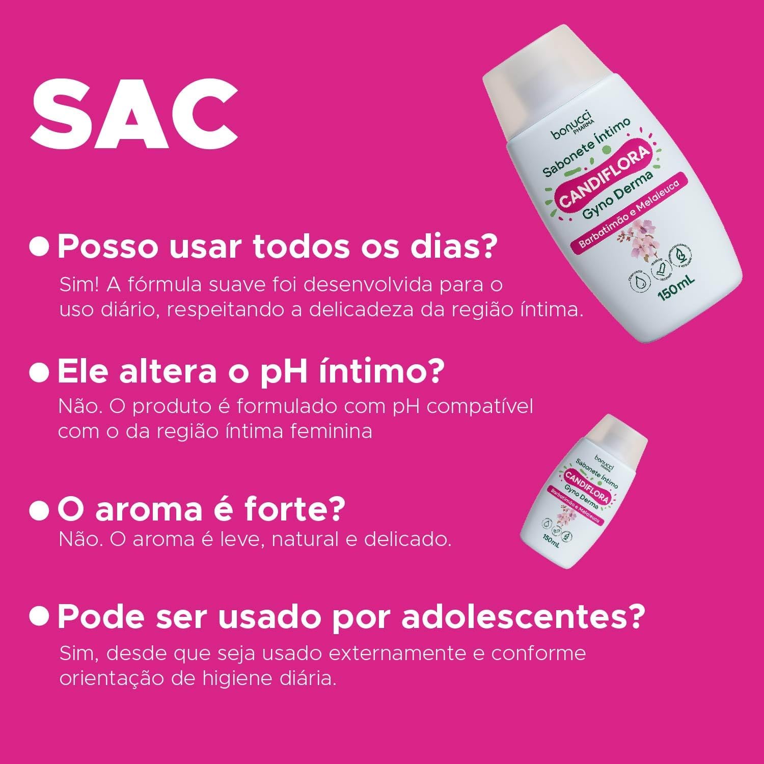 Candiflora Gyno Derma Sabonete Íntimo Feminino 150 ml Com Barbatimão e Melaleuca Higiene Suave e Frescor Diário - Imagem 5