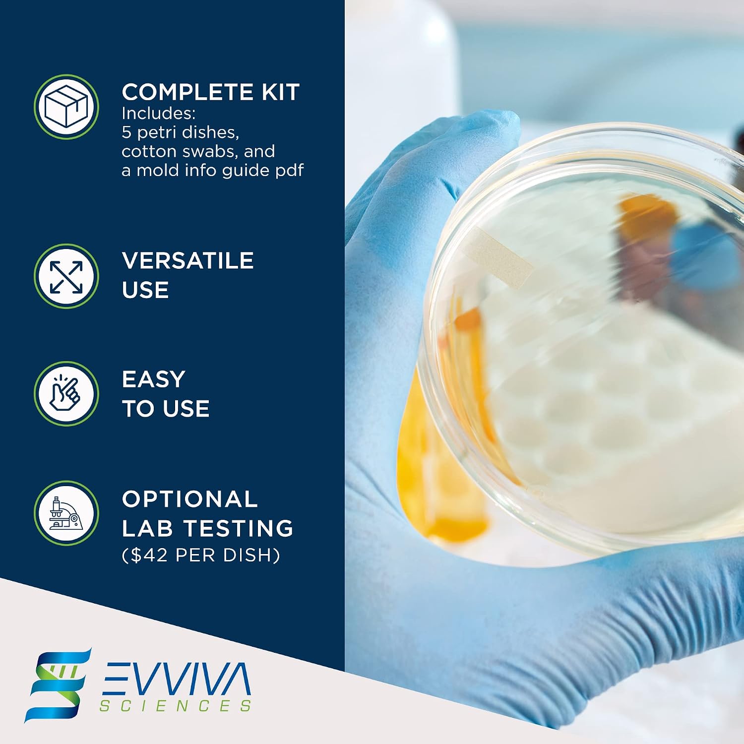 ES EVVIVA SCIENCES kit de teste de molde evviva sciences para casa - 5 testes de detecção simples com análise de laboratório opcional (taxa extra), sistema de teste HVAC, superfícies domésticas - Imagem 6
